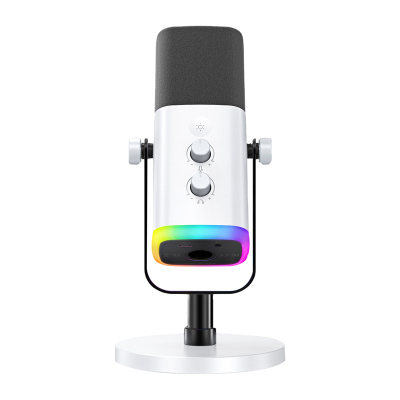 Mikrofon gaming Fifine AM8W, dinamik USB XLR, RGB, i bardhë