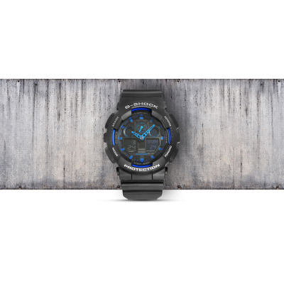Ora dore Casio G Shock GA 100, kronometër, rezistente ndaj ujit 20 bar, e zezë