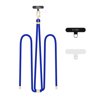 Rrip crossbody për telefon Tech-Protect C7S Rope, i rregullueshëm, blu kobalt me të artë
