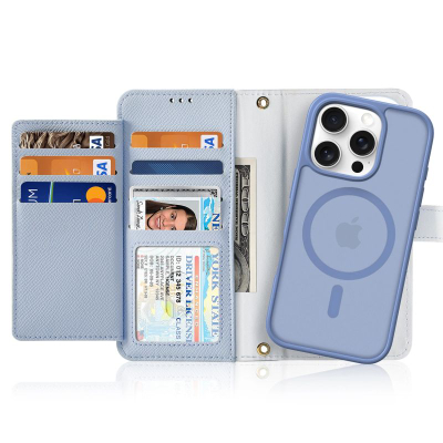 Заштитна маска за телефон DUX DUCIS Lawa Series за iPhone 16 Pro Max, 2‑во‑1 паричник, MagSafe, светло сина