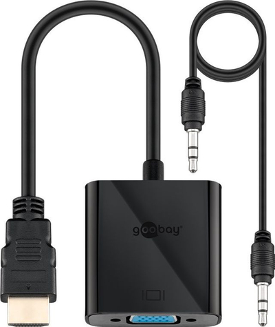 Adapter video Goobay 71803, HDMI në VGA, audio 3.5mm, 0.15m, i zi