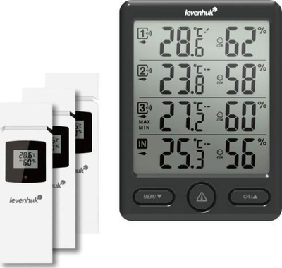 Stacion moti Levenhuk Wezzer PLUS LP20, sensorë të brendshëm dhe të jashtëm, ekran LCD, i zi