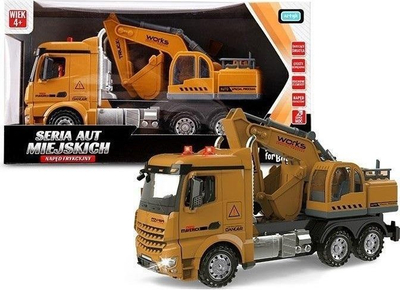 Kamion–ekskavator lodër Artyk City Car, me drita edhe zë, me fërkim, portokalli