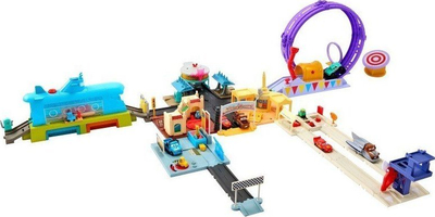 Set loje Disney Pixar Cars On The Road Showtime Loop, me kamionçinë Ivy, rampë unazë, shumëngjyrësh