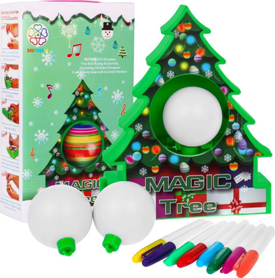 Set kreativ për kalamaj DOU TONG Magic Tree, pemë rrotulluese me muzikë, 8 markera, jeshile