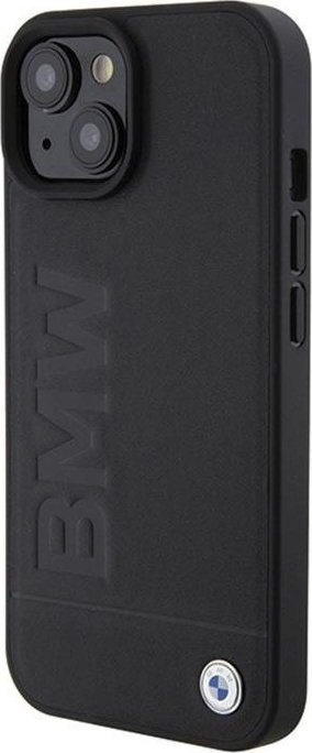 Maskë telefoni BMW Leather Hot Stamp, për iPhone 15 6.1", hardcase me lëkurë, e zezë