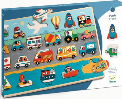 Puzzle druri Djeco Puzzlo Vroom, mjete transporti, edukativ, shumëngjyrësh