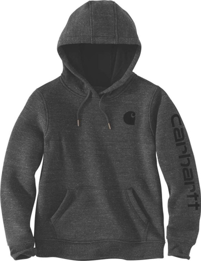 Bluzë me kapuç Carhartt Clarksburg me shkrim në mëngë për goca, pambuk, ngjyrë e errët