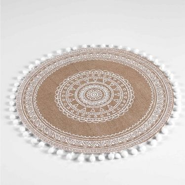Mbulesë tavoline Douceur d’Interieur Renata Tassel, rrumbullake 38 cm, jute, e bardhë bezhë