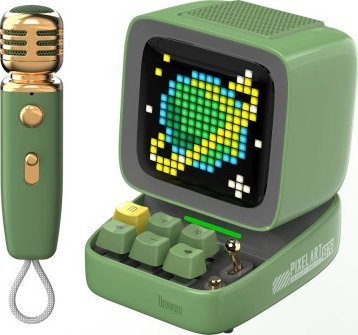 Altoparlant Bluetooth Divoom DitooMic, me mikrofon pa kabllo, ekran LED me pixel art, i gjelbër