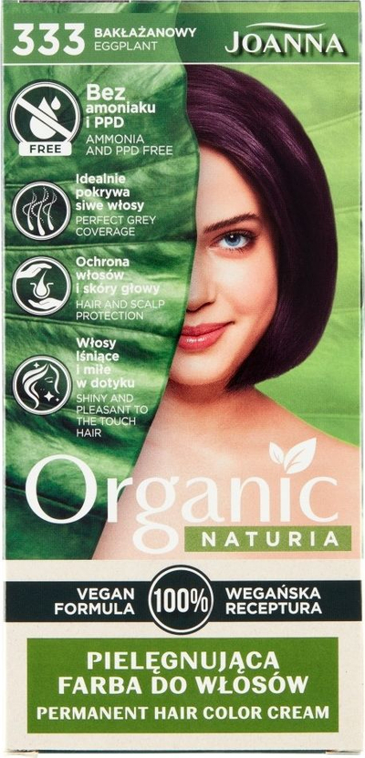 Ngjyrë flokësh Joanna Naturia Organic 333 Aubergine, vegane, pa amoniak