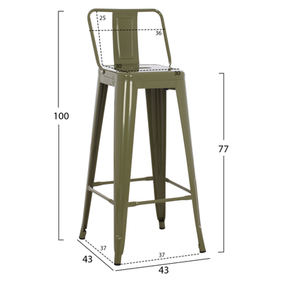 Karrige bar METAL MELITA HM8643.03, metal, 43x43x100cm, jeshile ulliri e errët