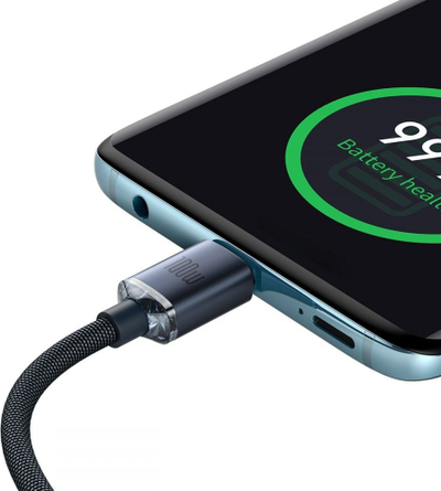 Kabllo karikimi Baseus Crystal Shine, USB C në USB C, 100W, 2m, e zezë