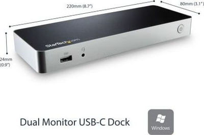 Stacion dokimi StarTech.com USB C për dy ekrane, 60W karikim, HDMI DVI, i zi