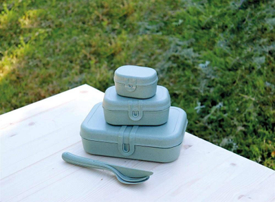 Kuti dreke Koziol Organic Bento, set me 3 copë, material miqësor me natyrën, jeshile