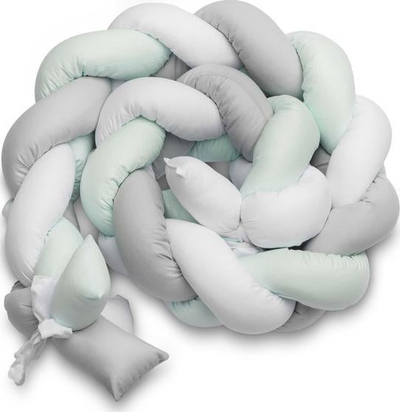 Mburojë krevati për bebe Sensillo Braid, 210 cm, pambuk, ngjyrë mint