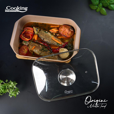 Tigan i thellë Heinner Origini High Pan 6L, 39x26x8.5 cm, alumini qeramik, portokalli gri