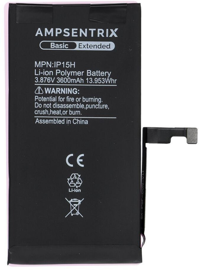 Bateri AmpSentrix Basic për iPhone 15, 3600mAh