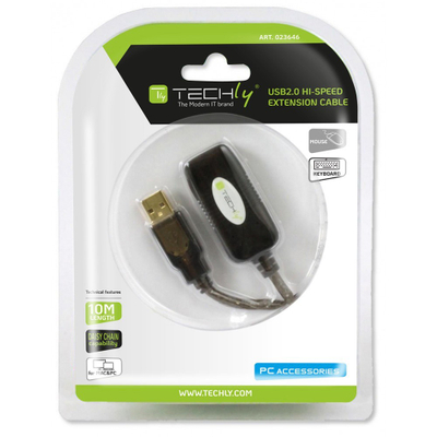 Kабел USB Techly 023646, USB A во USB A, 10 m, црн
