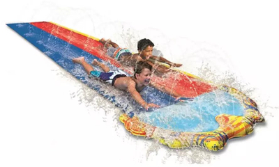 Rrëshqitëse me ujë Happy Summer Double Water Slide, me dy pista, me dërrasa, shumëngjyrëshe