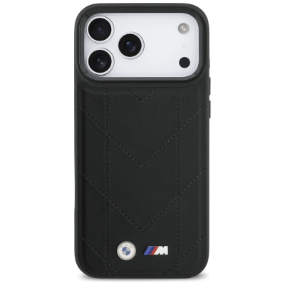 Maskë telefoni BMW M Quilted MagSafe për iPhone 17 Pro Max, lëkurë eko, e zezë