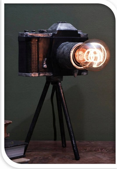 Lampë tavoline Camera, stil industrial, 27cm, E27, e zezë