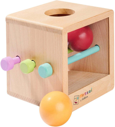 Lodër druri Eichhorn Montessori Box, kuti me topa, për kalamaj 12m+