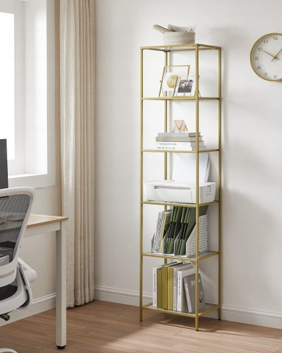 Vitrinë Display Cabinet Classic, me rafte xhami, me këmbë që rregullohen, ngjyrë ari