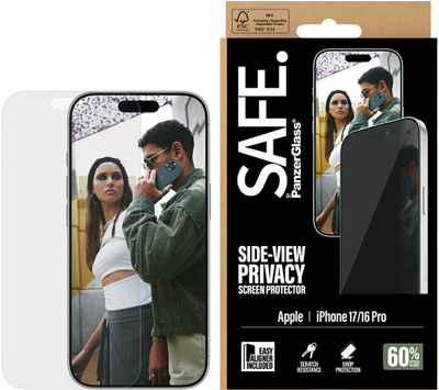 Mbrojtës ekrani PanzerGlass SAFE by Privacy, për iPhone 17 dhe iPhone 16 Pro, Ultra Wide Fit