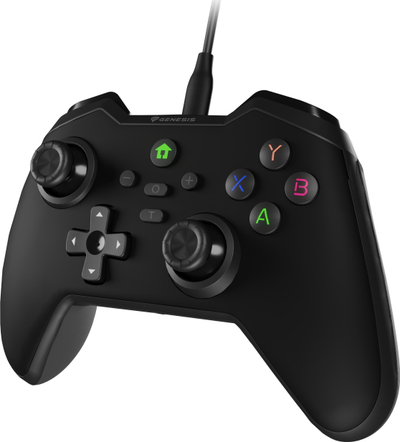 Set timoni gaming me pedale edhe gamepad Genesis Seaborg 400, me kabllo, për PC edhe konzola, i zi me blu