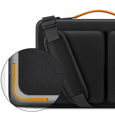 Çantë laptopi Tech-Protect Defender, 15-16", me rrip shpatulle, e zezë portokalli