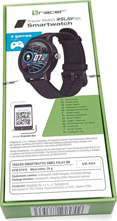 Smartwatch Tracer SMK3 Slay 47410, Bluetooth, 18 ditë bateri, i zi