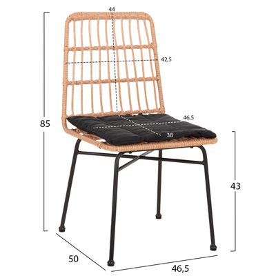 Karrige ngrënieje Allegra HM5705.11, metal dhe ratan sintetik, me jastëk, bezhë