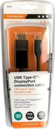 Kabllo USB‑C në DisplayPort Vivanco CC UC DP 15, 4K 60Hz, 1.5m, e zezë