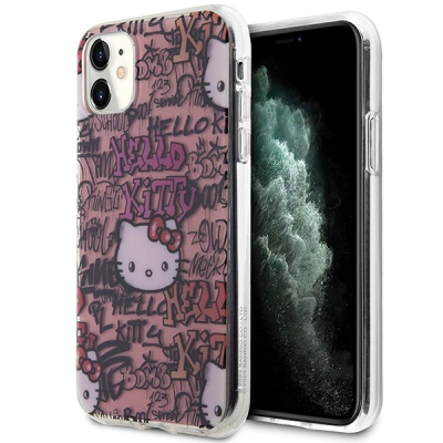Kapak telefoni Hello Kitty HKHCN61HDGPTP, iPhone 11 Xr 6.1", hardcase TPU, rozë graffiti