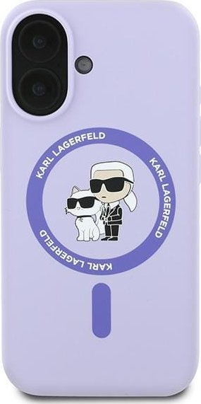 Kapak telefoni Karl Lagerfeld Liquid Silicone Karl &amp; Choupette, MagSafe, për iPhone 16 6.1", vjollcë