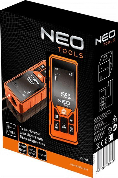 Largësimatës me lazer NEO 0.2 - 60m 75-201, portokalli