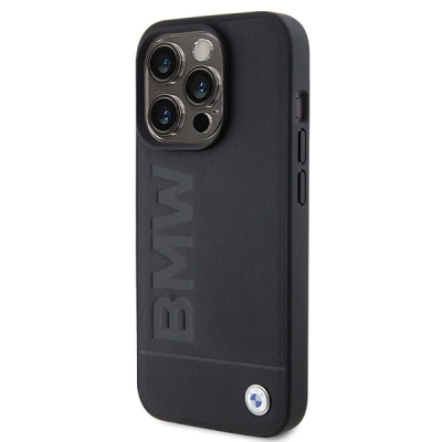 Mbulesë telefoni BMW Hot Stamp, për iPhone 15 Pro Max 6.7", lëkurë, e zezë