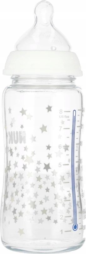 Шише за бебиња NUK First Choice+, 240 ml, стаклено, бело