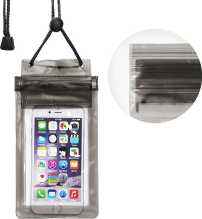 Çantë ujërezistente për telefon, mbyllje me zinxhir, me varëse qafe, e zezë