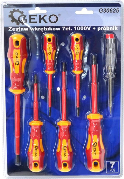 Set kaçavidash me tester GEKO, 7 copë, 1000V, e kuqe