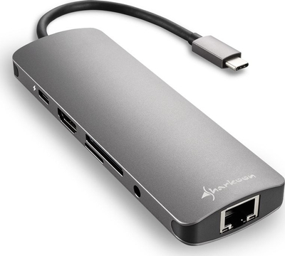 Докинг станица Sharkoon Combo Adapter, USB-C, HDMI 4K, сива