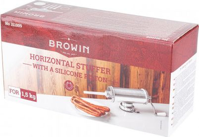 Mbushës horizontal për sallam Browin 311009, me dorë, 1.5 kg, çelik inox 18/8, ngjyrë argjendi