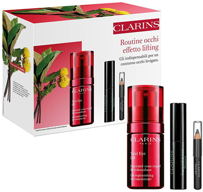 Set për sy Clarins Eye Routine With Lifting Effect, krem kundër rrudhave për zonën e syve 15 ml + maskarë për qerpikë 3 ml + laps për sy 0.39 g