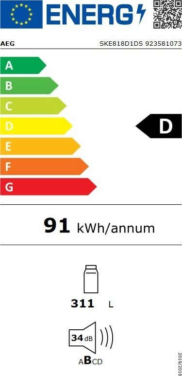 Frigorifer i integrum AEG SKE818D1DS, 311L, klasa e energjisë D, i bardhë