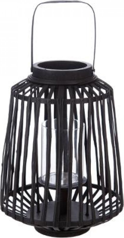 Fener dekorativ Atmosphera Interior Designer Black Woven Willow Rattan, 35cm, me gotë qelqi mrena, i zi