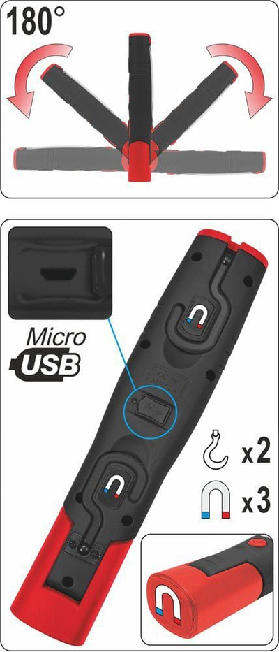 Dritë dore pune YATO YT-08507, LED, me bateri të rikarikueshme, e zezë portokalli
