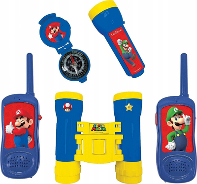 Сет за авантури за деца Lexibook Super Mario, воки-токи 120 m, двоглед и компас, сино и жолто
