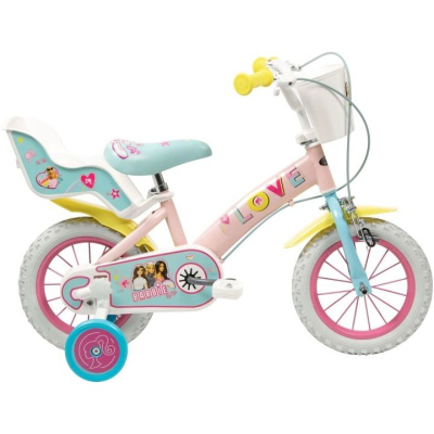 Bicikletë për kalamoj Toimsa Barbie, 12", me rrota ndihmëse, shumëngjyrëshe