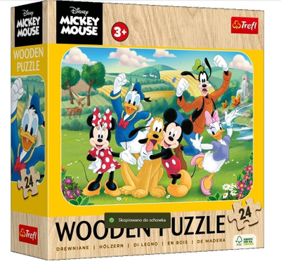 Puzzle druri Trefl Wood Craft Mickey and Friends, 24 pjesë, për fëmijë